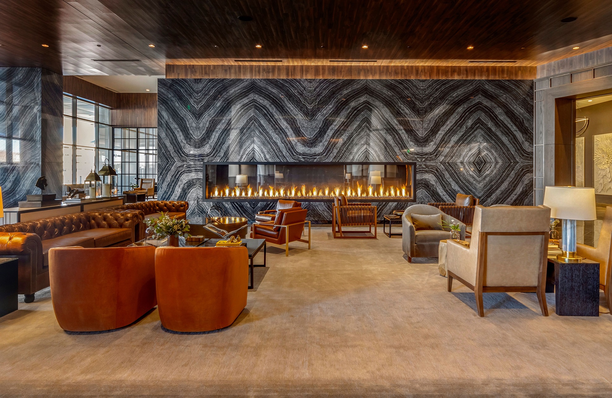 Lobby area with fireplace